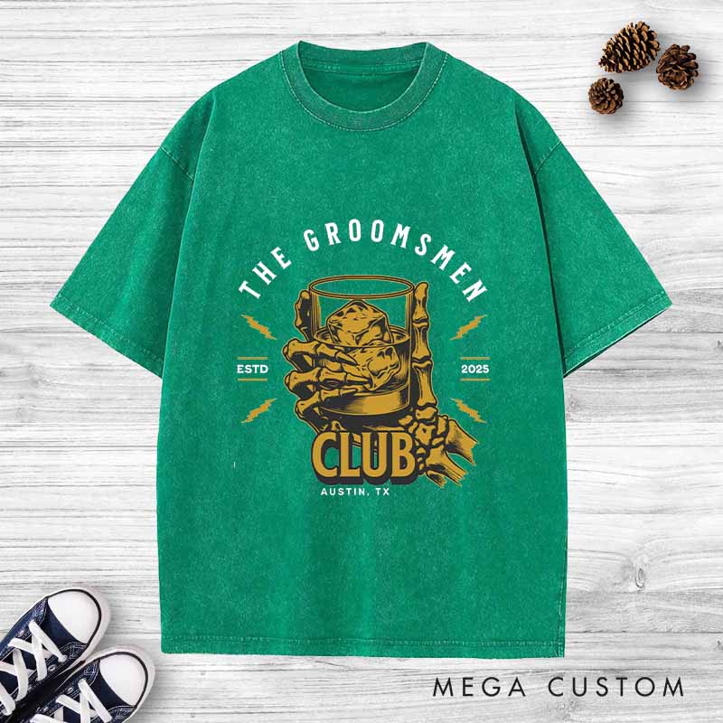 Personalized Groom Club Bachelor Washed T-Shirt Wedding Party Favors Shirt for Men Retro Best Man y2k Washed T-Shirt