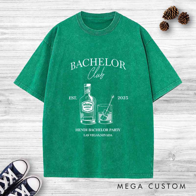 Personalized Bachelor Club Washed T-Shirt Groom Groomsman Wedding Party Favors Shirt for Men Retro Best Man y2k Washed T-Shirt