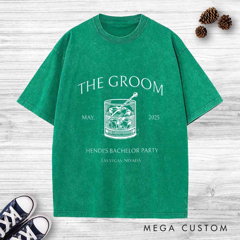 Personalized Groom Bachelor Party Washed T-Shirt Groomsmen Wedding Favors Shirt Best Man Proposal Tees Retro y2k Washed T-Shirt