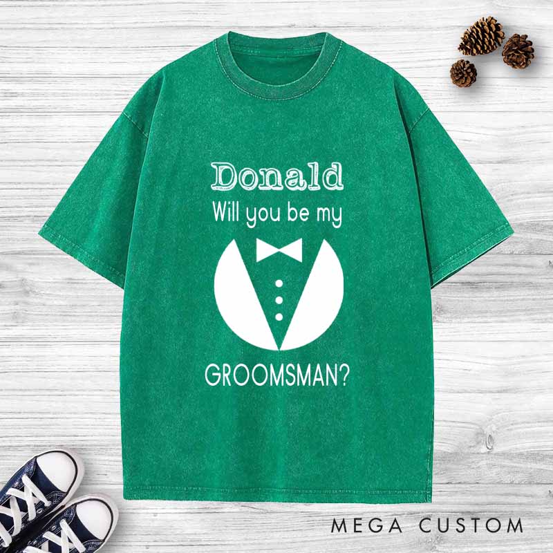 Personalized Groom Invitation Washed T-Shirt Groomsmen Bachelor Party Favors Shirt Best Man Proposal Tees Retro y2k Washed T-Shirt