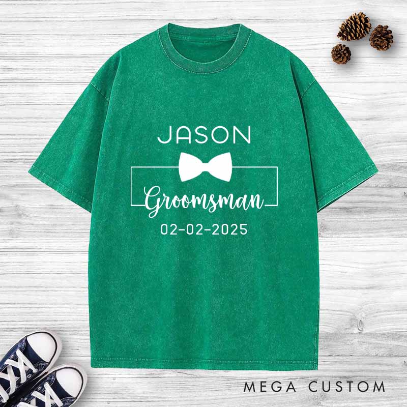 Personalized Groomsman Bachelor Party Washed T-Shirt Groom Wedding Party T-Shirt for Men Retro y2k Washed T-Shirt for Best Man