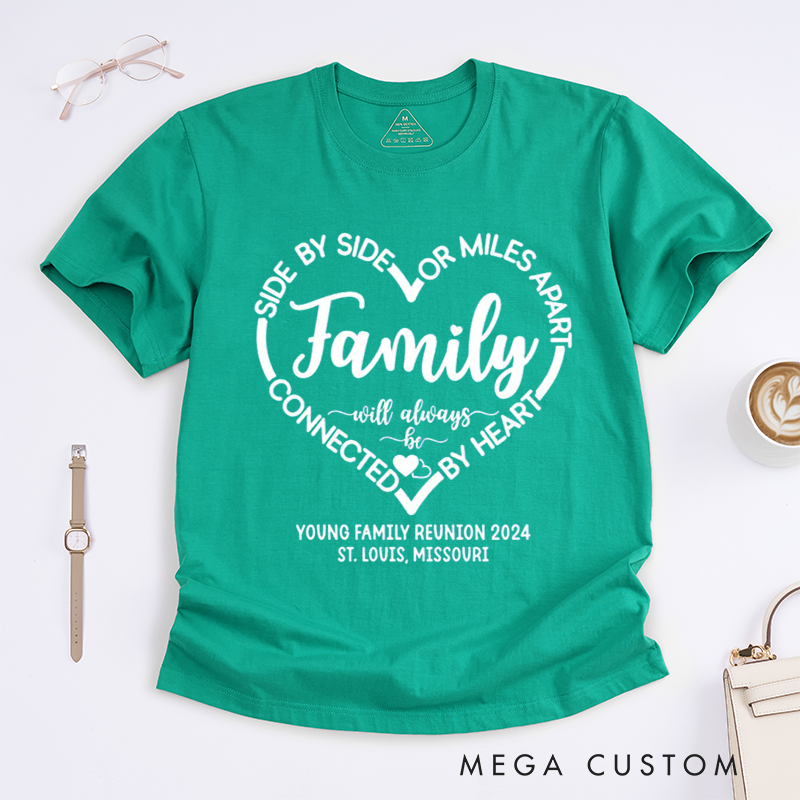 Personalized Family Reunion Side By Side Miles Apart Family Shirt With Custom Name Date and Destination Unisex T-shirt