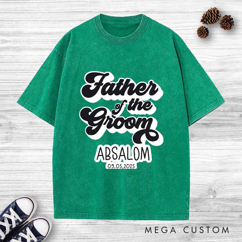 Personalized Father of the Groom Washed T-Shirt Groom Dad Bachelor T-Shirt Vintage Best Man y2k Washed Tees for Men
