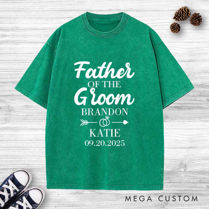 Personalized Father of the Groom Washed T-Shirt Groom Dad Wedding Shirt Vintage Groom Father Bachelor Party Shirts Retro FOB Washed Tees