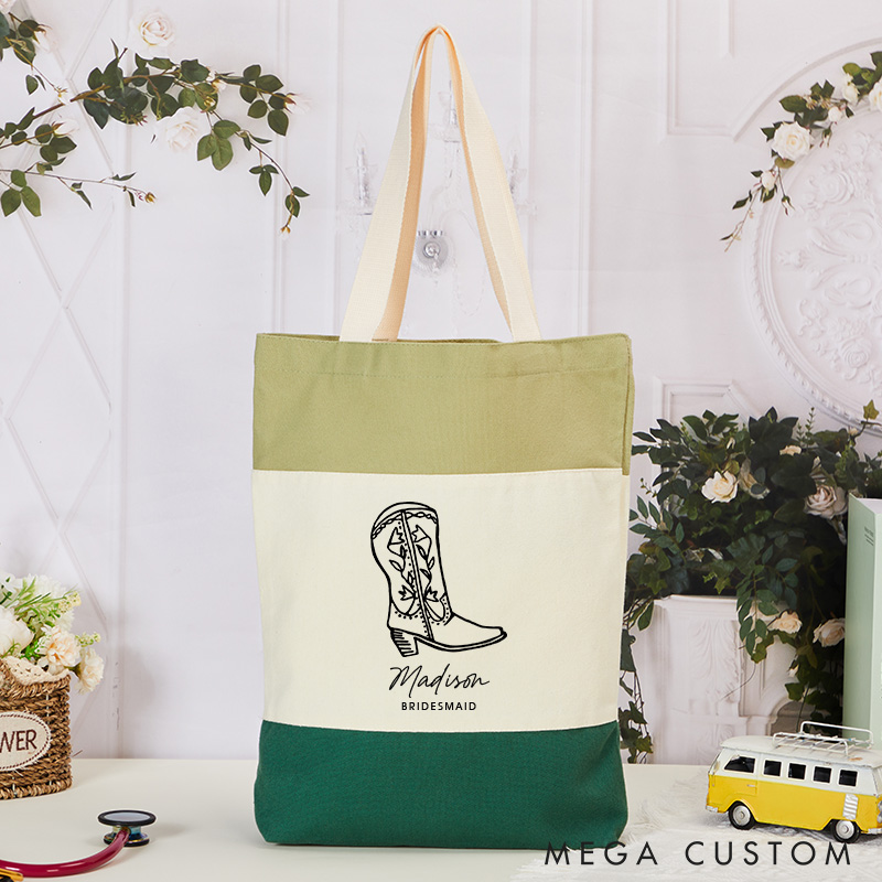 Personalized Bridesmaid  Cowgirl Boots Tote Bags Nashville Bachelorette Bag for Bride