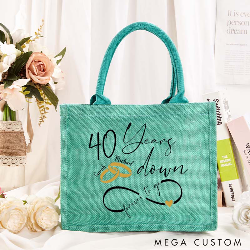 Personalized Anniversary Burlap Bag Couple 40th Anniversary Tote Bag with Name
