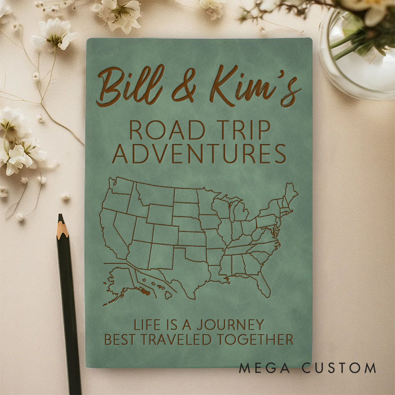 Personalized Couple Road Trip Adventures Journal Notebook 50 States Map Notebook for Husband Wife