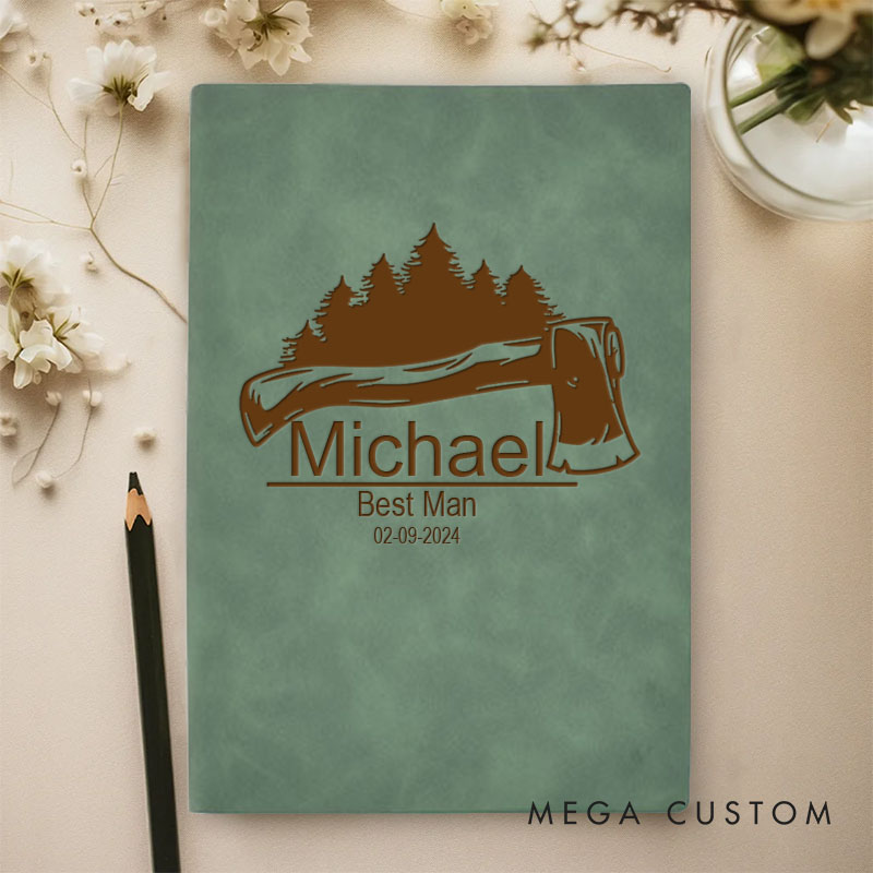 Personalized Men's Engraved Leather Journal Notebook Groomsman Proposal Notebook Wedding Party Gift