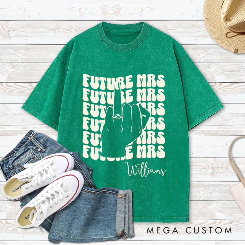 Personalized in My Engagement Era Washed T-Shirt for Fiancee