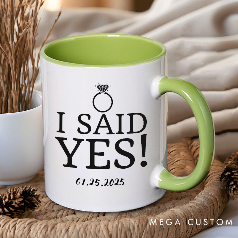 Personalized I Asked and I Said Yes Two Tone Color Mugs for Engagement Couple