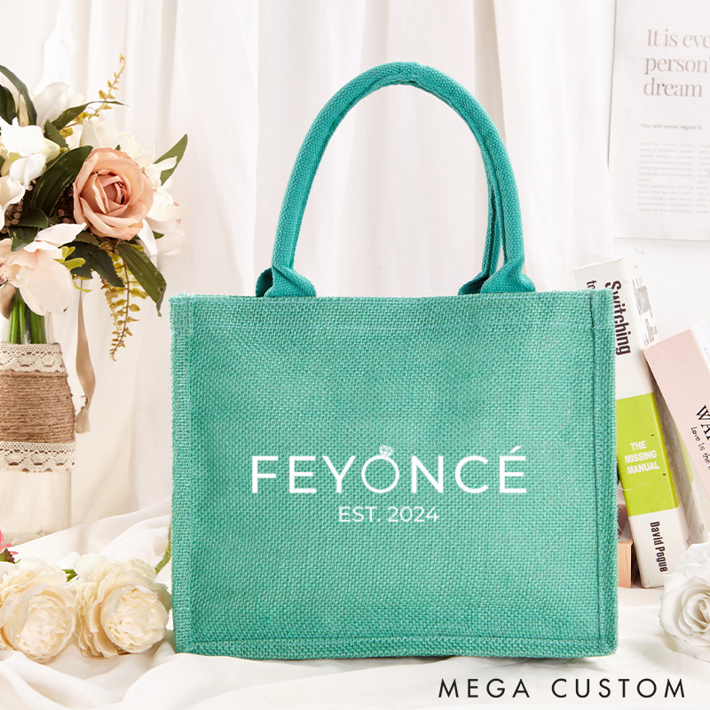 Personalized Funny Feyonce Colorful Burlap Tote Bag for Fiancee