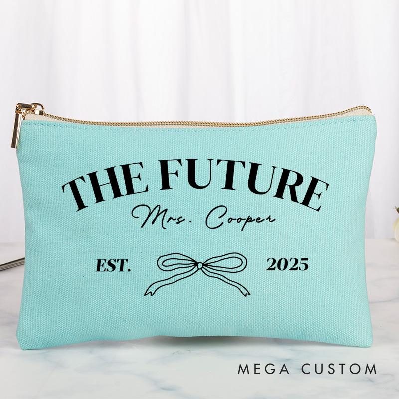 Personalized Future Mrs Bow Engagement Leather Cosmetic Bag Maekup Bag