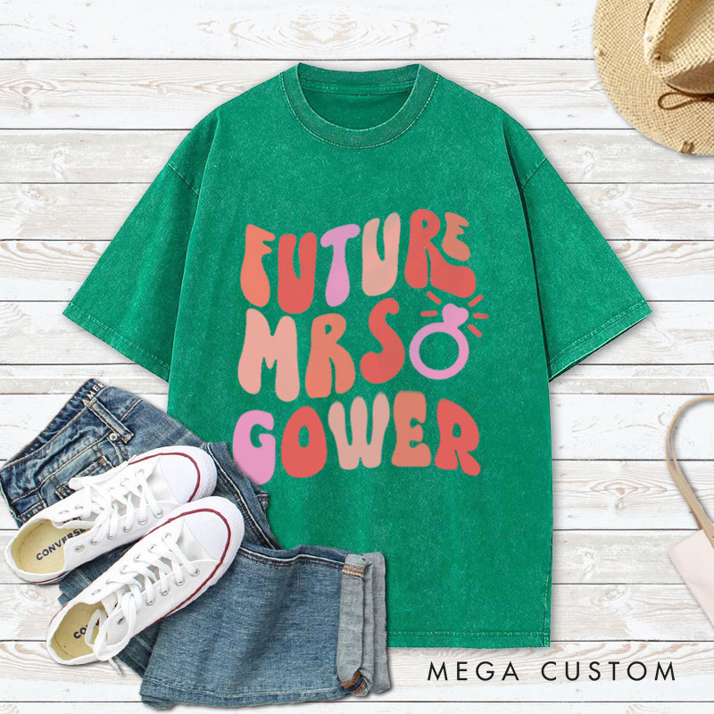 Personalized Bold and Playful Future Mrs. with Rings Fiancee Engagement Fiancée Washed T-Shirt