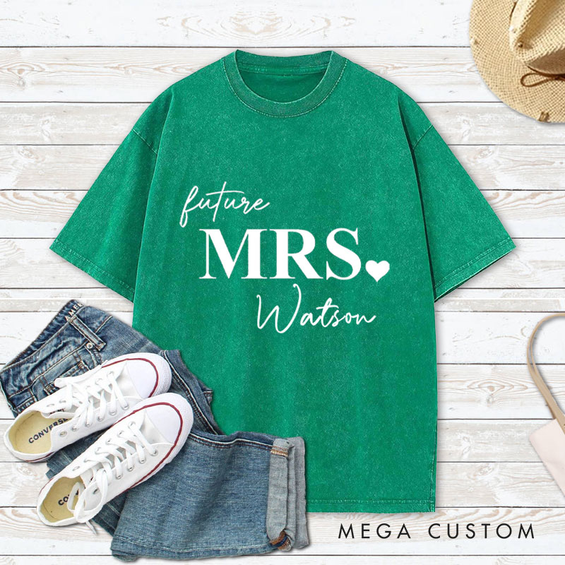 Personalized Elegant Future Mrs with Heart Fiancee Engagement Fiancée Washed T-Shirt