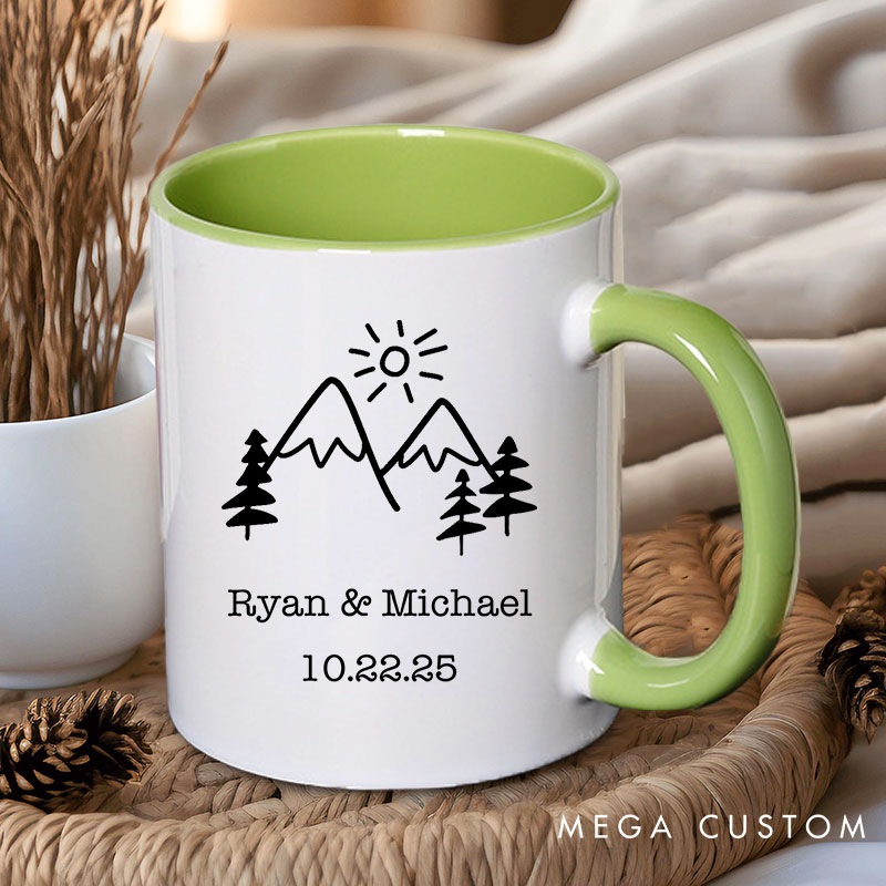 Personalized Minimalist Mountain Adventure Couple Mugs Couple Coffee Mug for Wife Husband Anniversary Ceramic Coffee Cup for Couple
