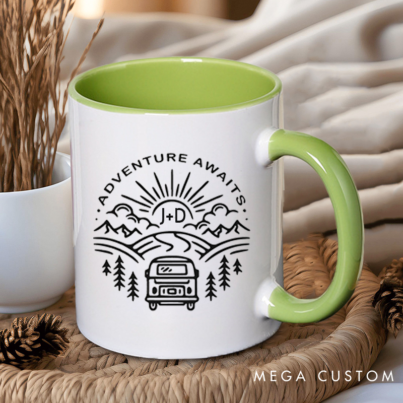 Personalized Adventure Awaits Couple Mugs Couple Coffee Mug for Wife Husband Anniversary Ceramic Coffee Cup for Couple