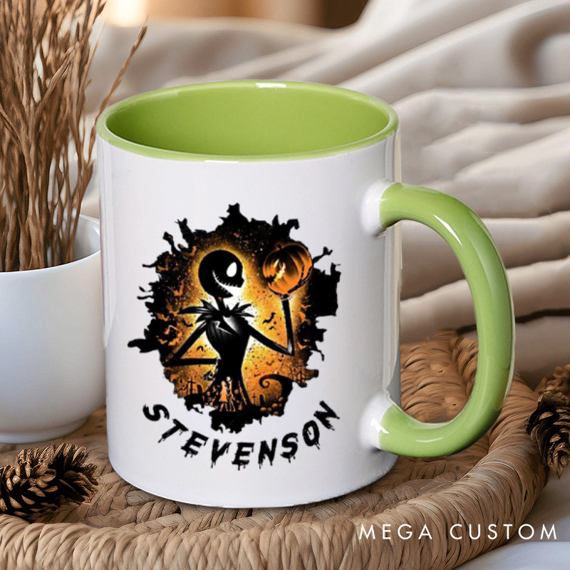 Personalized Halloween Couple Silhouette Design with Spooky Art Style Couple Mugs 