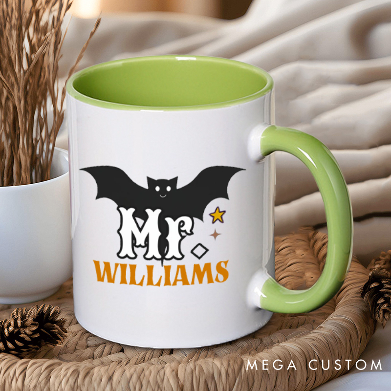 Personalized Mr. and Mrs. Bat Design with Halloween Theme Couple Mugs 