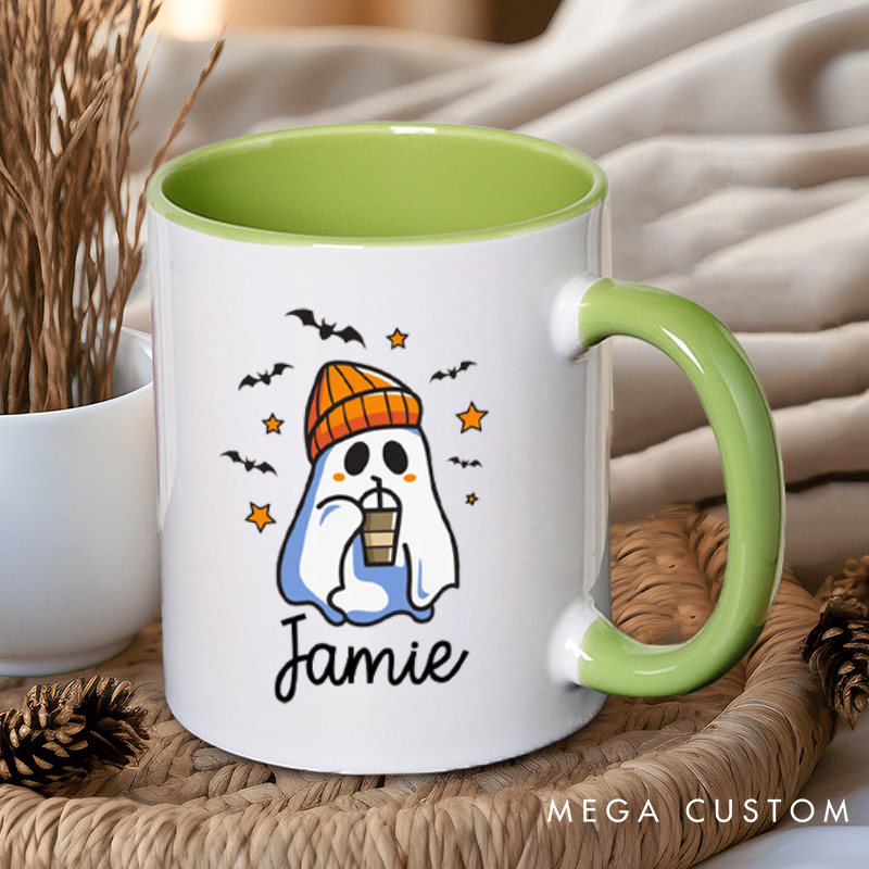 Personalized Cozy Ghost Couple with Coffee Halloween Couple Mugs 