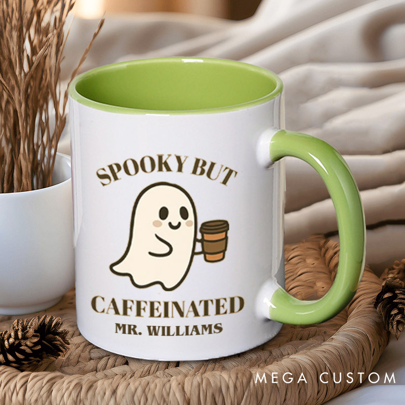 Personalized Spooky but Caffeinated and Spooky but Cute Ghost Halloween Couple Mugs 