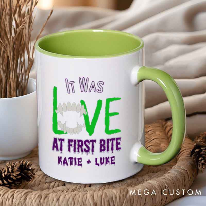 Personalized Love at First Bite & Fangs for the Memories Halloween Couple Mugs