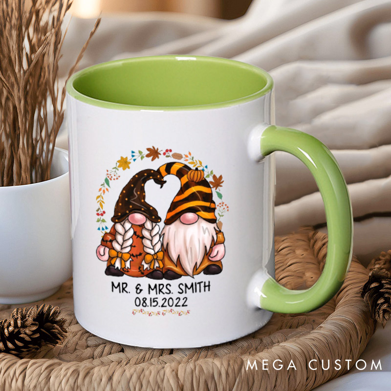 Personalized Mr and Mrs Autumn Gnome Couple Halloween Couple Mugs