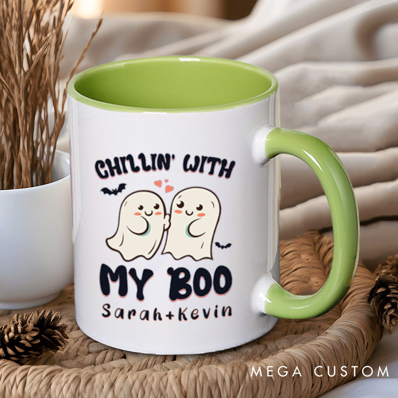 Personalized Chillin' with My Boo Ghost Couple Halloween Couple Mugs