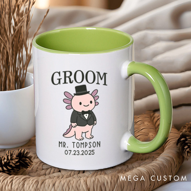 Personalized Cute Bride and Groom Axolotl Wedding Couple Mugs