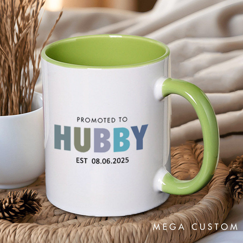 Personalized Playful Promoted to Hubby and Wifey Matching Wedding Couple Mugs