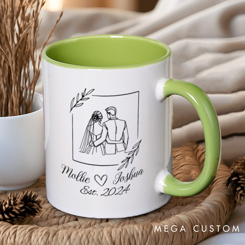 Personalized Romantic Wedding Couple Line Art Newlyweds Mugs