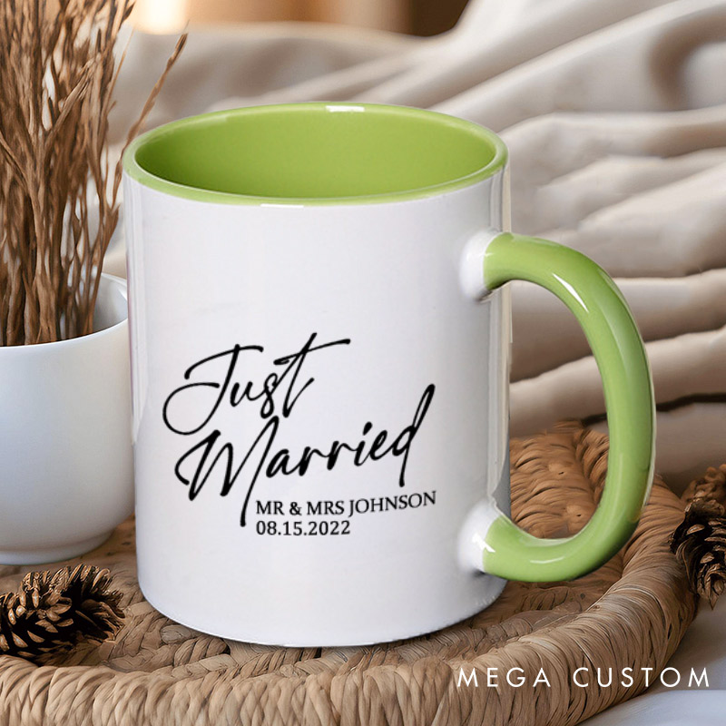 Personalized Modern Just Married Newlyweds Wedding Couple Mugs