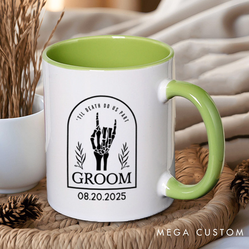 Personalized Skeleton Hand Gestures Garden Bride and Groom Matching Wedding Couple Mugs