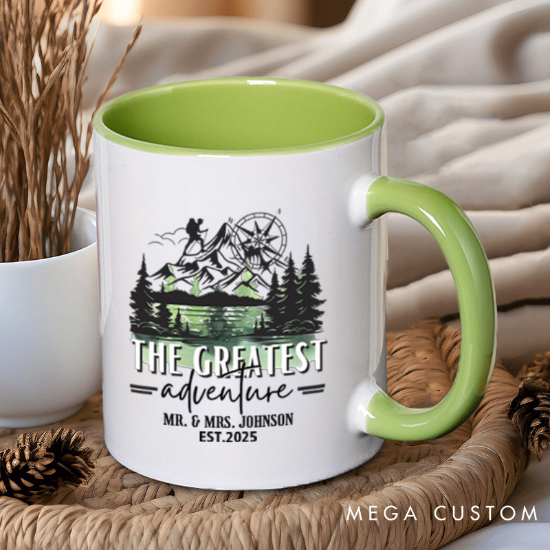 Personalized The Greatest Adventure Mr and Mrs Wedding Couple Mugs