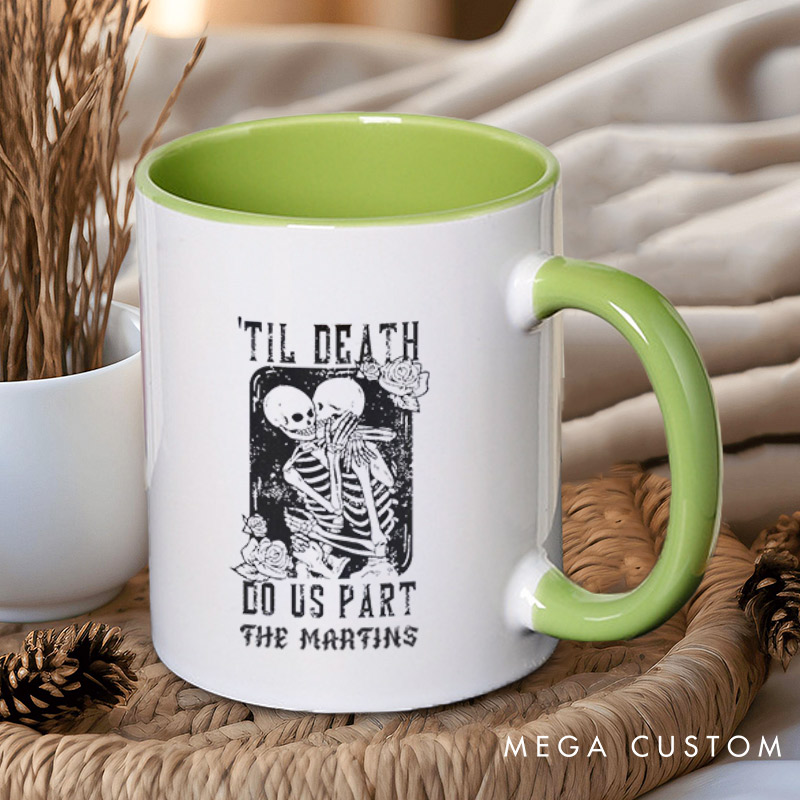 Personalized Til Death Do Us Part Hugging Skeleton Matching Wedding Couple Mugs