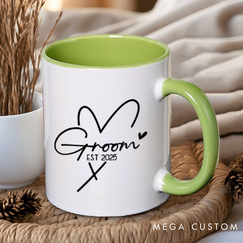 Personalized Bride and Groom with Heart Wedding Couple Mugs