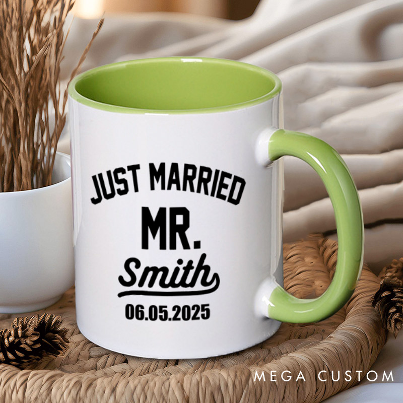 Personalized Classic Just Married Mr and Mrs with Date Wedding Couple Mugs