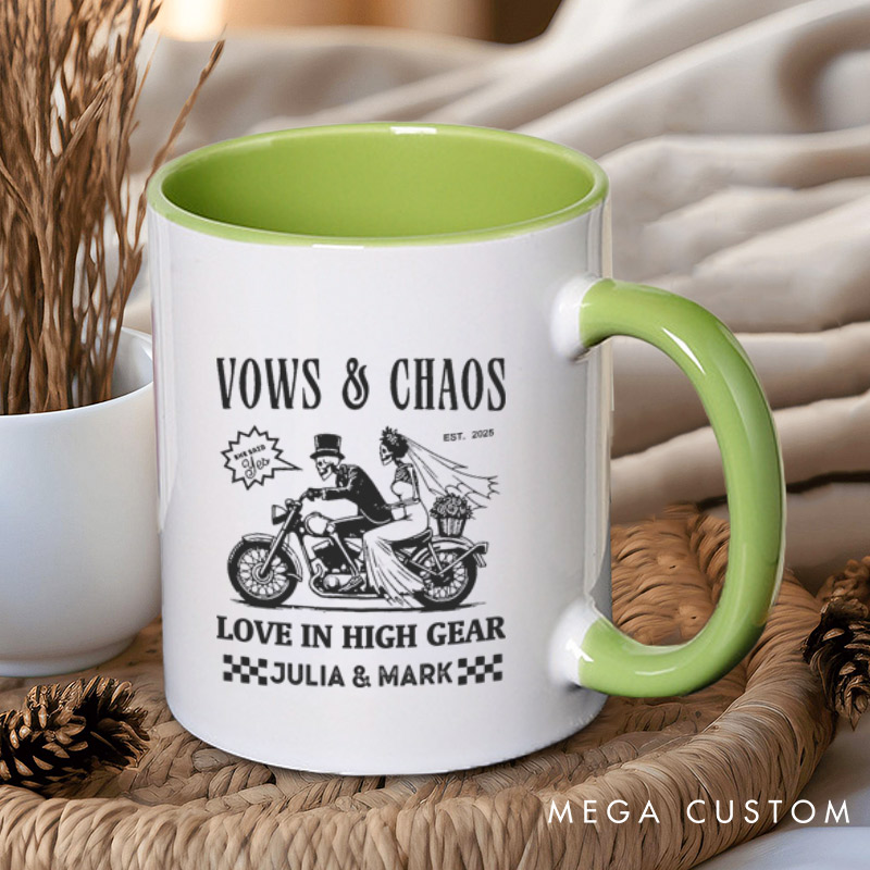 Personalized Vows & Chaos Motorcycle-Themed Love In High Gear Wedding Couple Mugs