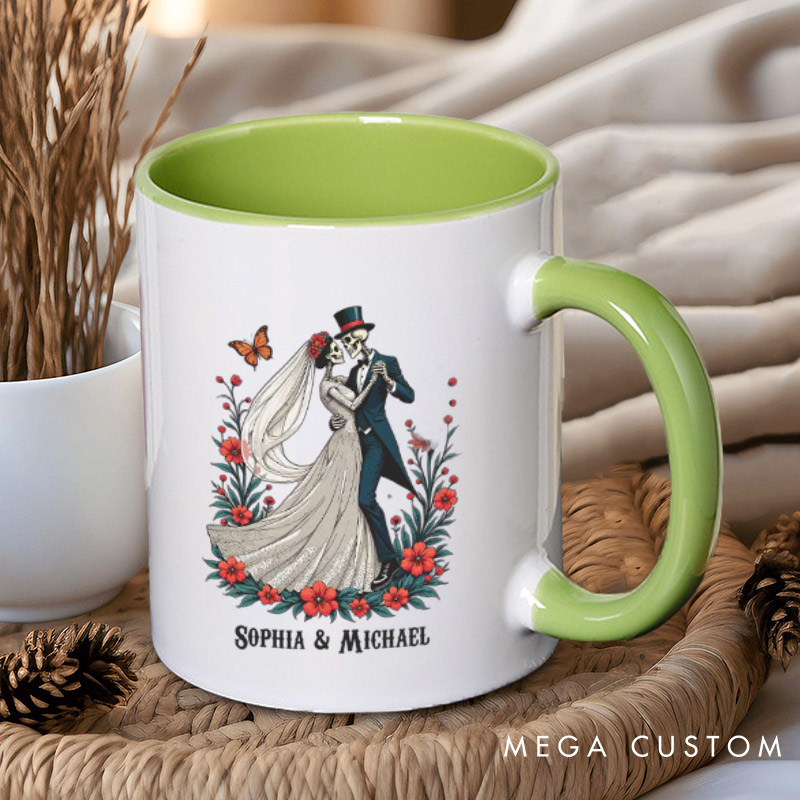 Personalized Romantic Dancing Skeleton Matching Wedding Couple Mugs