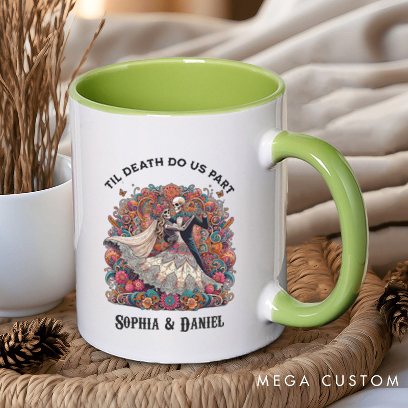 Personalized Til Death Do Us Part Dancing Skeleton Matching Wedding Couple Mugs