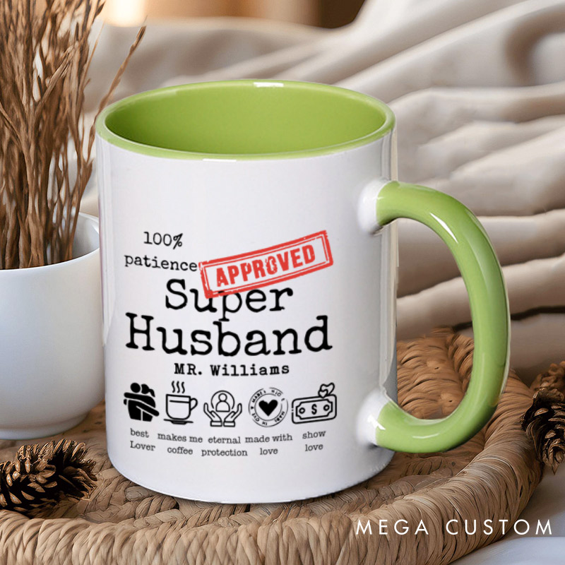 Personalized Fun Approved Super Wife and Super Husband Matching Wedding Couple Mugs