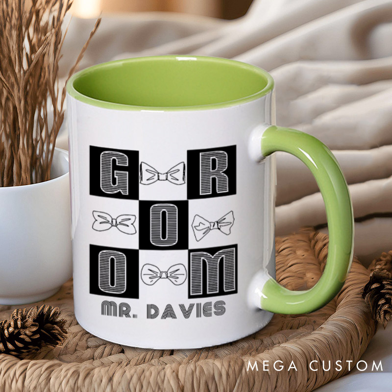 Personalized Chic Bow-Themed Bride and Groom Matching Wedding Couple Mugs