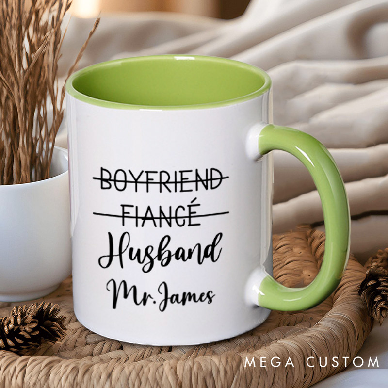 Personalized Playful Relationship Upgrade Husband and Wife Newlyweds Wedding Couple Mugs