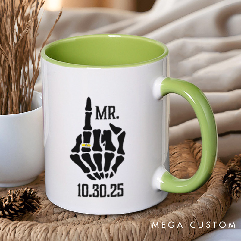 Personalized Funny Gesture Skeleton Mr and Mrs Matching Wedding Couple Mugs
