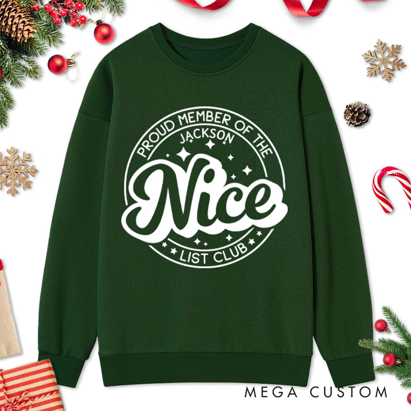Personalized Couple Proud Member of the Nice and Naughty List Club Christmas Sweatshirt Xmas Matching Sweatshirt for Husband Wife Boyfriend Girlfriend