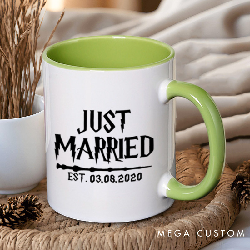 Personalized Just Married with Date Matching Wedding Couple Mugs