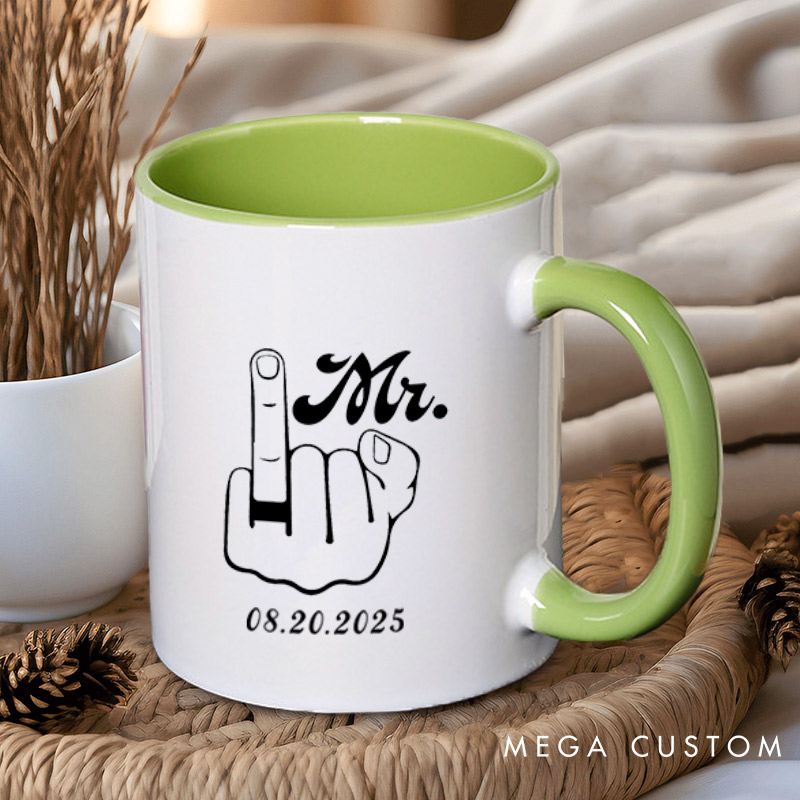 Personalized Funny Gesture Mr and Mrs Matching Wedding Couple Mugs