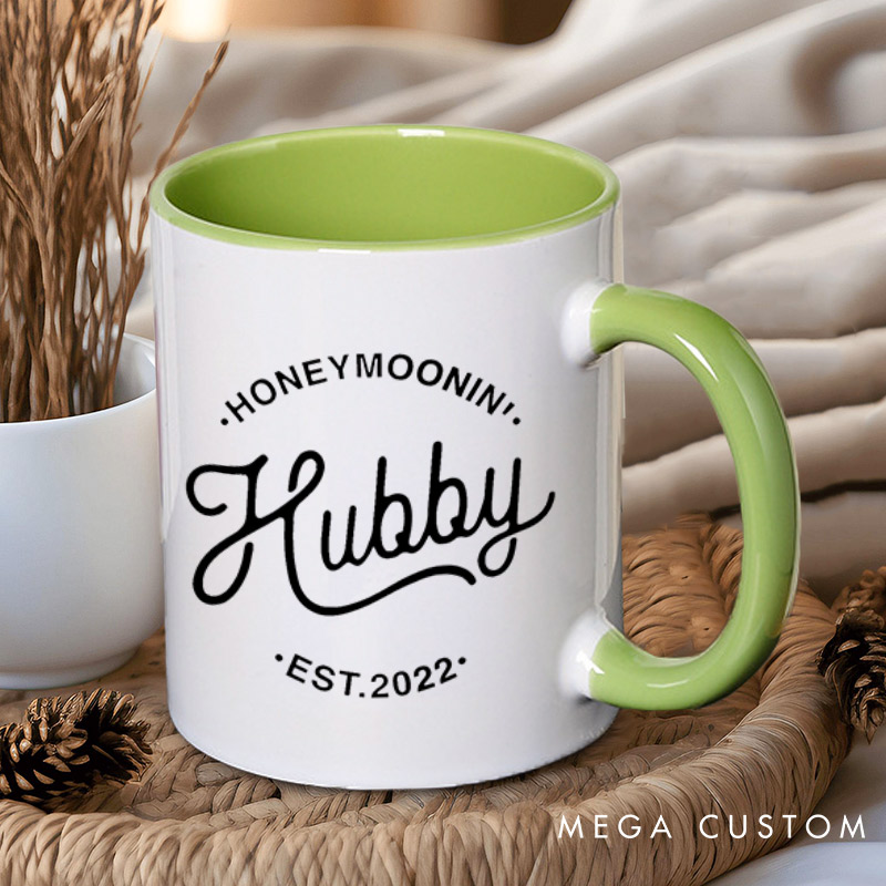 Personalized Chic Honeymoon' Wifey and Hubby Matching Honeymoon Couple Mugs