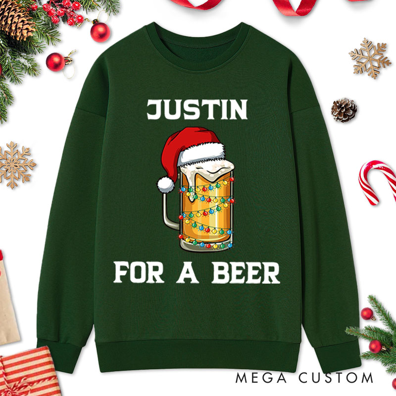 Personalized Couple For a Beer and It’s the Most Wonderful Time Christmas Sweatshirt Xmas Matching Sweatshirt for Husband Wife Boyfriend Girlfriend