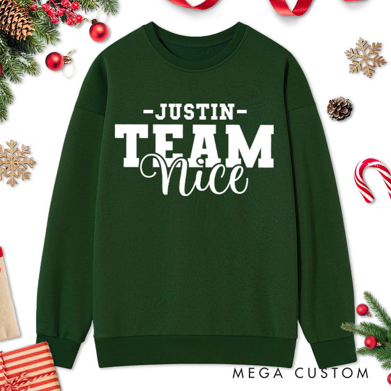 Personalized Couple Team Nice and Team Naughty Christmas Sweatshirt Couple Xmas Matching Crewneck Sweatshirt for Husband Wife Boyfriend Girlfriend