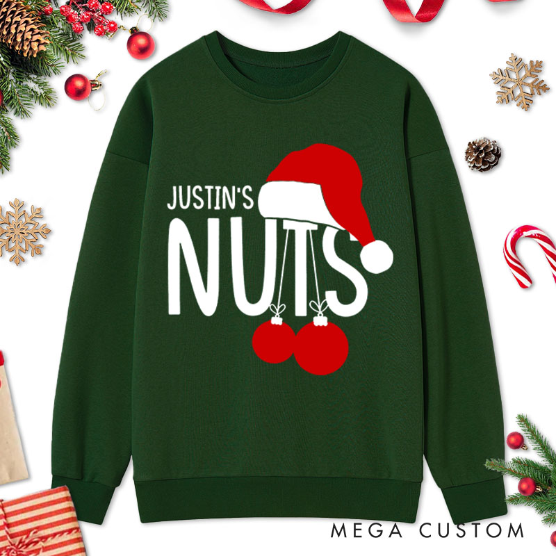 Personalized Couple Nuts and Chest Christmas with Santa Hat Matching Sweatshirt Couple Xmas Antler Sweatshirt for Husband Wife Boyfriend Girlfriend
